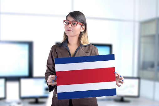 Business Woman Holding Costa Rica Flag