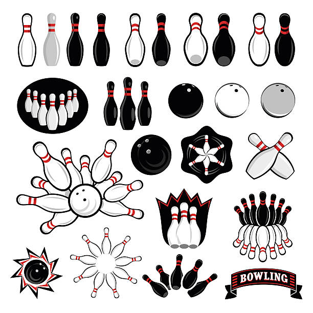 Bowling icons set Bowling icons set isolated on a white bowling strike stock illustrations
