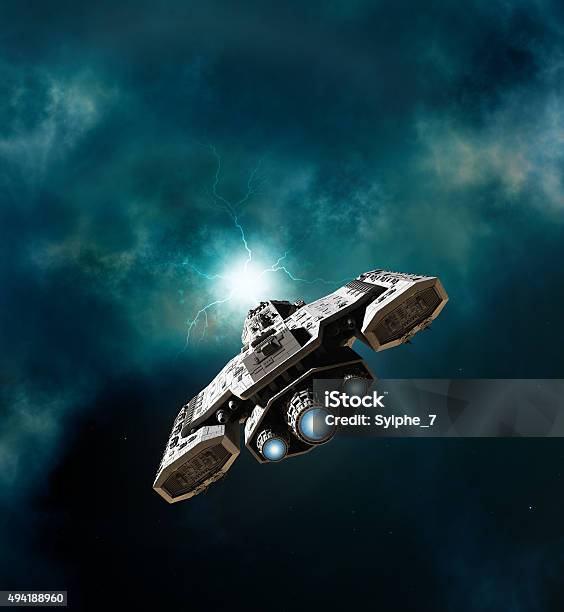 Spaceship Entering A Wormhole Stock Photo - Download Image Now - Spaceship, Outer Space, Rear View