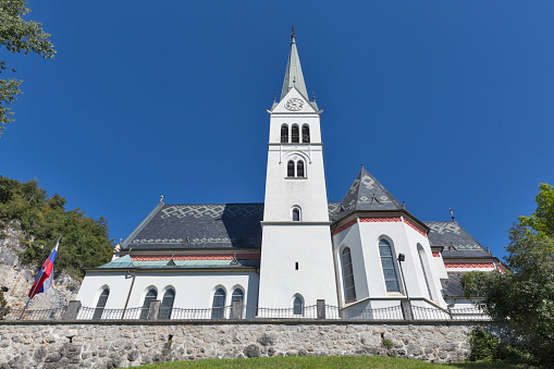 Neo Gothic Parish Church of Saint Martin at Bled lake in Slovenia