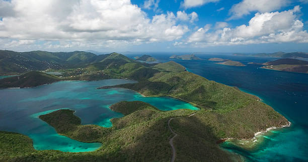 aerial view of Hurricane Hole and Coral Bay, St.John, USVI stock photo