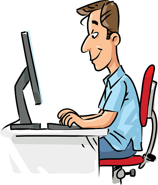 illustrazioni stock, clip art, cartoni animati e icone di tendenza di uomo che lavora al computer - computer keyboard white caucasian white background