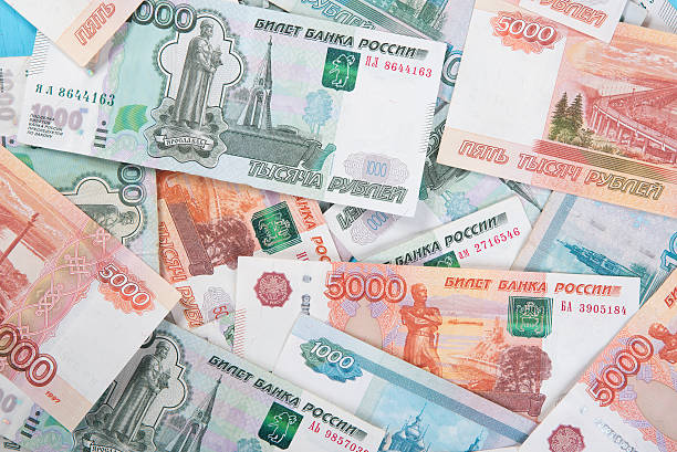 istock Russian money Rouble Banknotes background 494194642