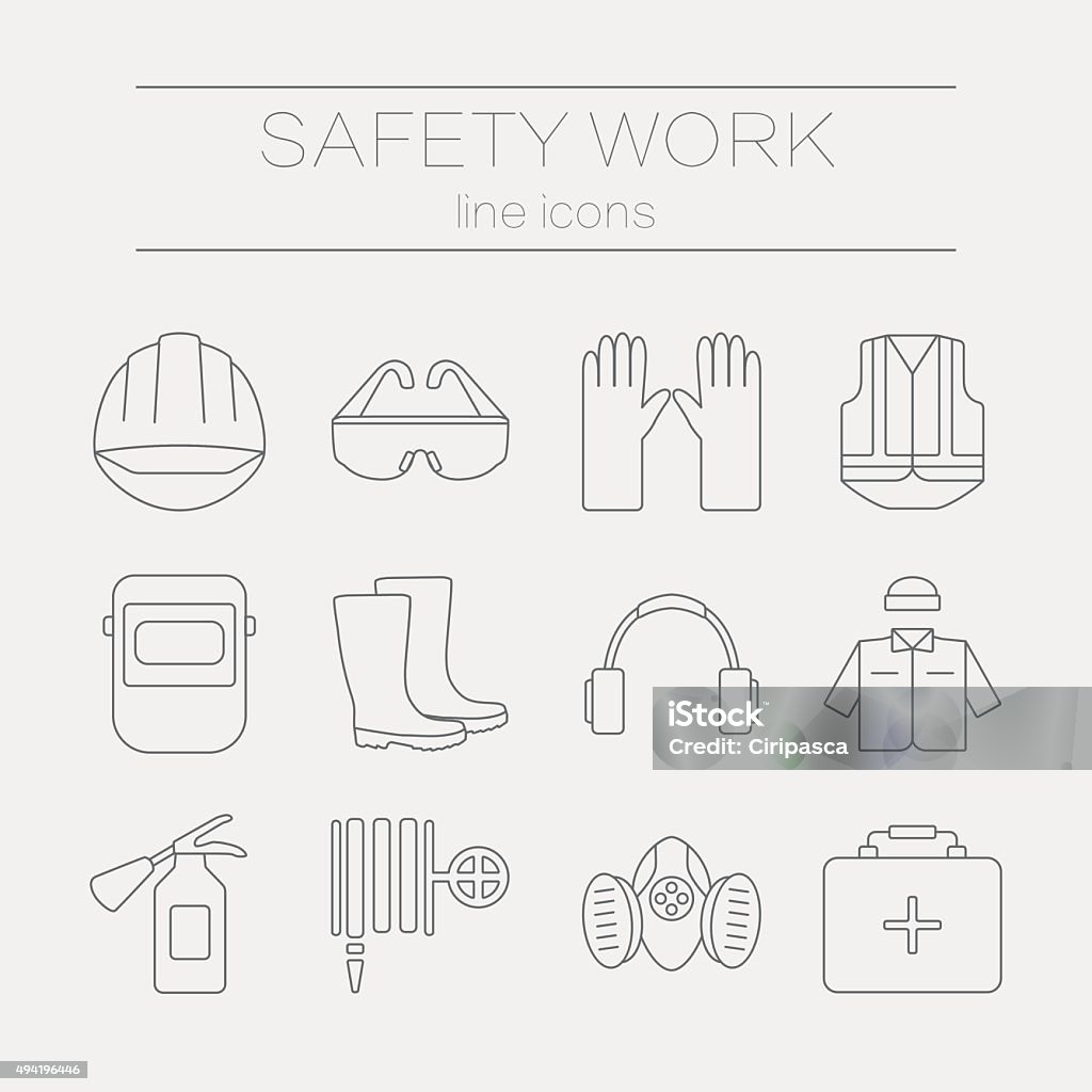 Vector set di icone di sicurezza lavoro, compresi strumenti. - arte vettoriale royalty-free di Lavorare