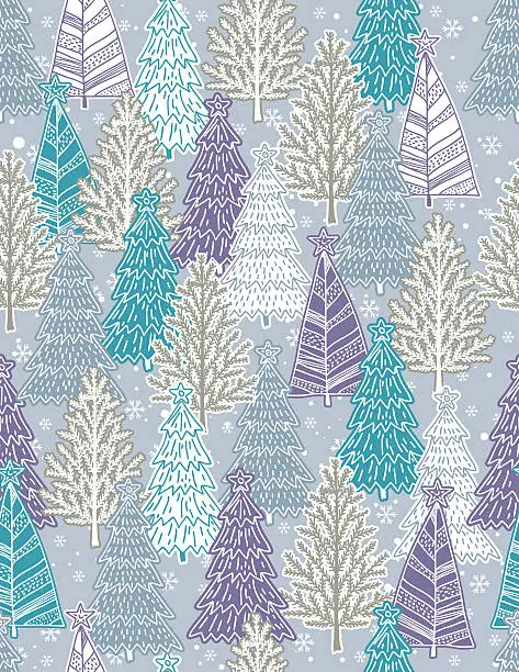 Vector illustration of background with forest of christmas trees, vector
