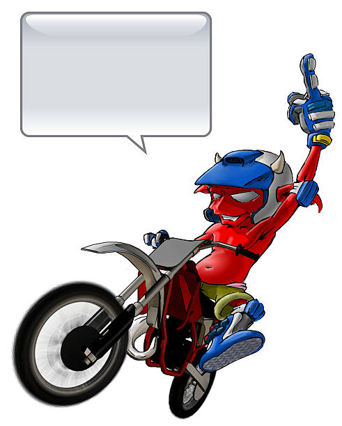 Little Devil - Motocross Cartoon illustration of a little devil with clipping path on the figure. cartoon devil with speech bubble stock illustrations