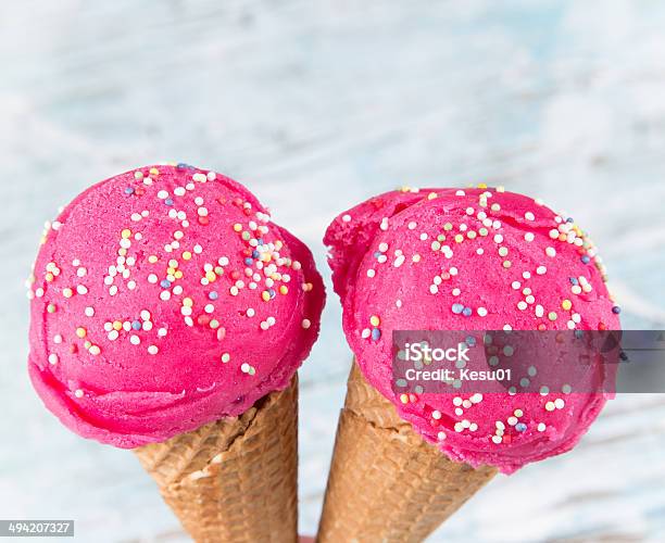 Ice Cream Scoops On Wooden Table Stock Photo - Download Image Now - Backgrounds, Bowl, Chocolate