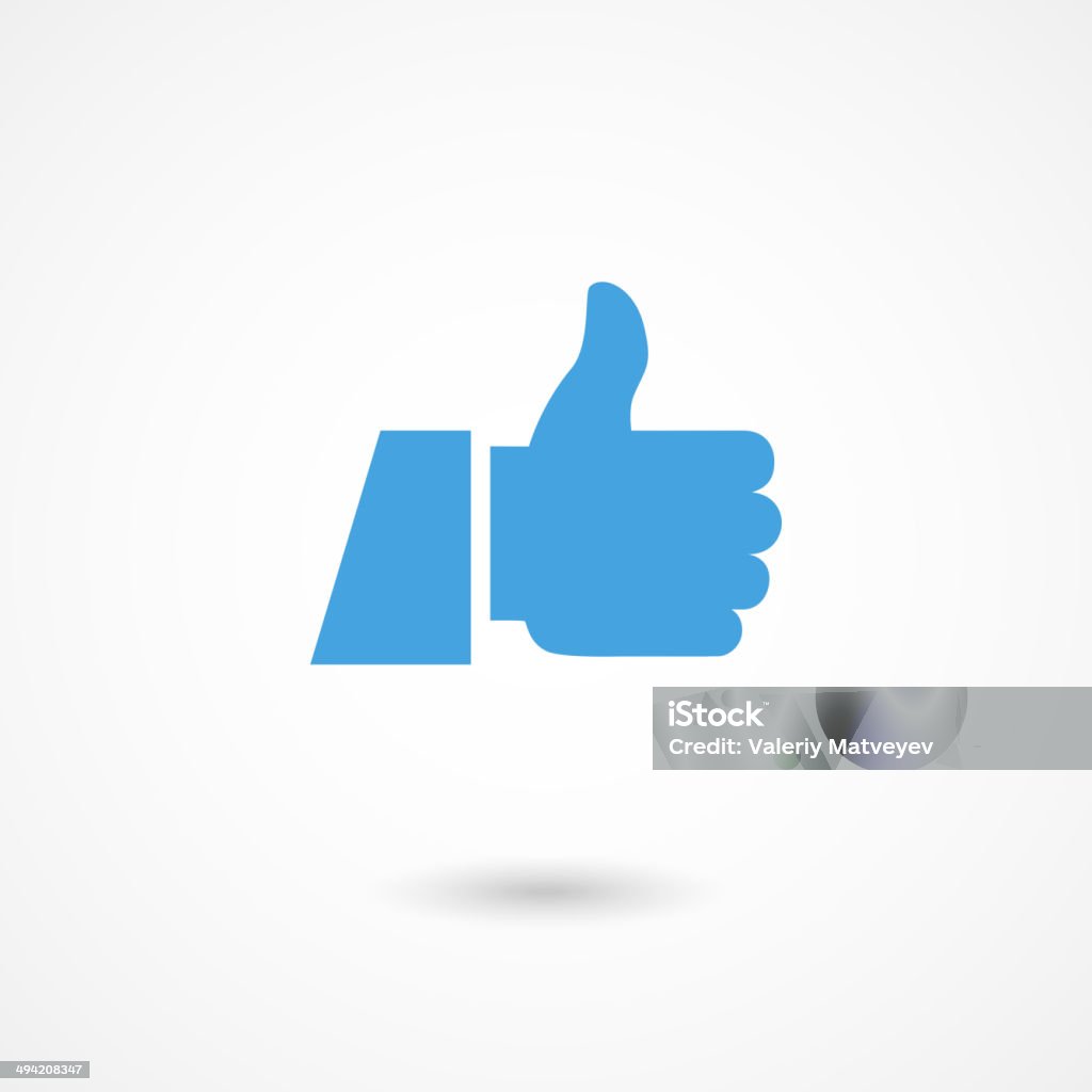 Thumbs up icon in blue on white background vector blue thumb up icon with shadow Thumbs Up stock vector
