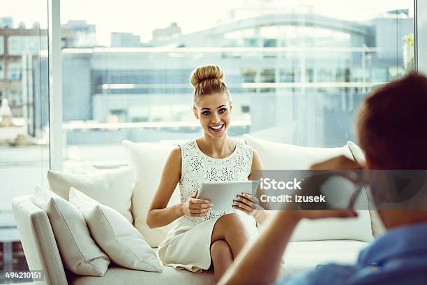 Woman With Digital Tablet Stock Photo - Download Image Now - 25-29 Years, Adult, Adults Only