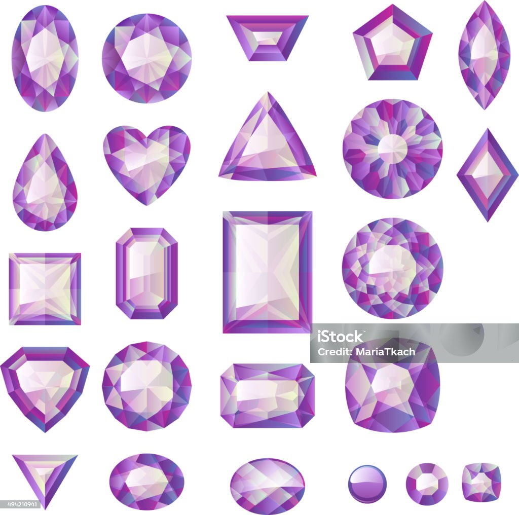 Ensemble de réalistes bijoux violet. Pierres précieuses de couleur vive. - clipart vectoriel de Améthyste libre de droits