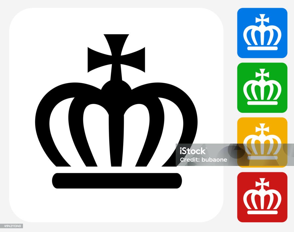 Crown Icon Flat Graphic Design Crown Icon. This 100% royalty free vector illustration features the main icon pictured in black inside a white square. The alternative color options in blue, green, yellow and red are on the right of the icon and are arranged in a vertical column. Chess stock vector