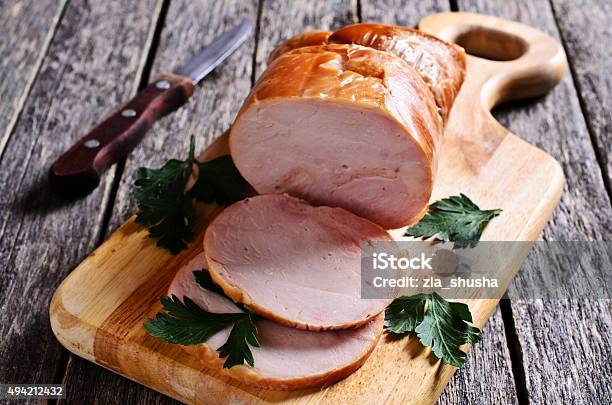 Piece Of Cooked Ham Stock Photo - Download Image Now - 2015, Appetizer, Brown