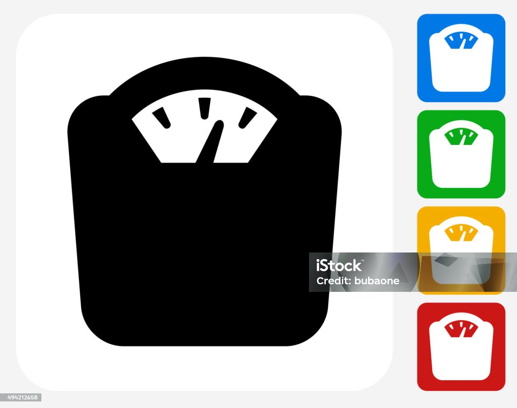 Weight Scale Icon Flat Graphic Design Weight Scale Icon. This 100% royalty free vector illustration features the main icon pictured in black inside a white square. The alternative color options in blue, green, yellow and red are on the right of the icon and are arranged in a vertical column. Weight Scale stock vector
