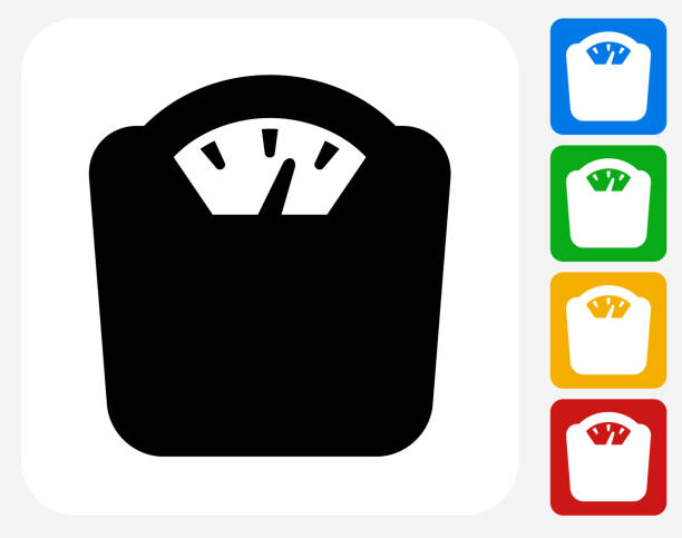 Weight Scale Icon Flat Graphic Design Weight Scale Icon. This 100% royalty free vector illustration features the main icon pictured in black inside a white square. The alternative color options in blue, green, yellow and red are on the right of the icon and are arranged in a vertical column. weight stock illustrations