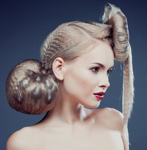 young elegant woman with creative hair style leopard print close