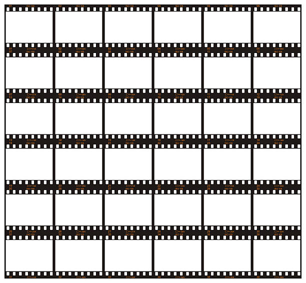 Contact Sheet Six blank film frames in six row, without spacing between the stripes. Each frame is numbered 1 through 36 contact sheet stock pictures, royalty-free photos & images