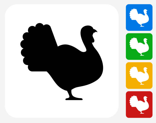 Turkey Icon Flat Graphic Design Turkey Icon. This 100% royalty free vector illustration features the main icon pictured in black inside a white square. The alternative color options in blue, green, yellow and red are on the right of the icon and are arranged in a vertical column. turkey stock illustrations