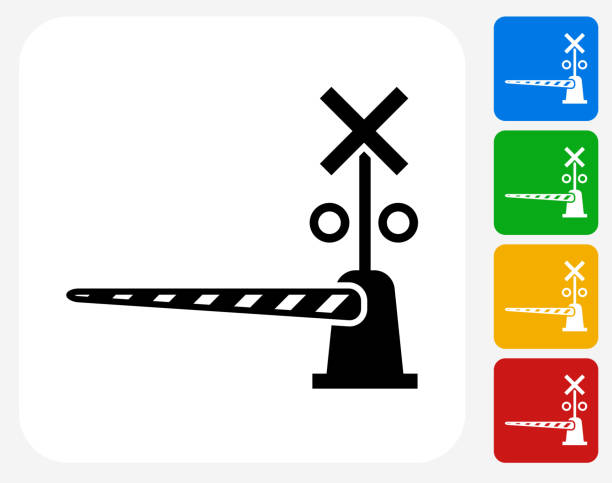 zug crossing symbol flache grafik design - railroad crossing train railroad track road sign stock-grafiken, -clipart, -cartoons und -symbole