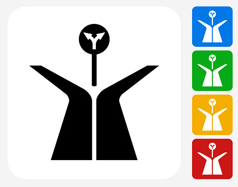 Fork in the Road Icon. This 100% royalty free vector illustration features the main icon pictured in black inside a white square. The alternative color options in blue, green, yellow and red are on the right of the icon and are arranged in a vertical column.