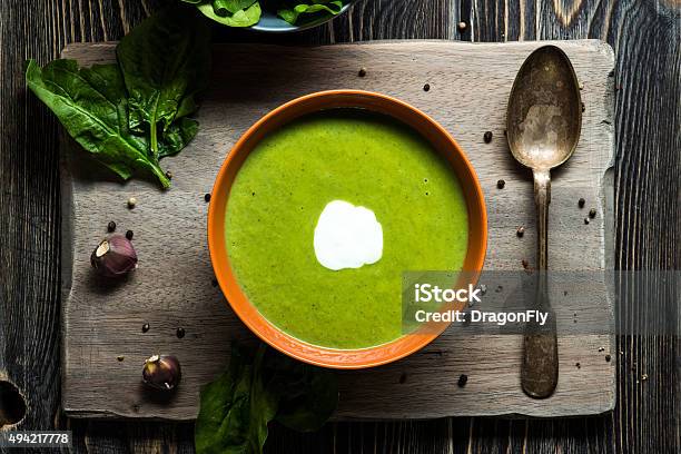 Green Spinach Soup Stock Photo - Download Image Now - 2015, Bowl, Broccoli