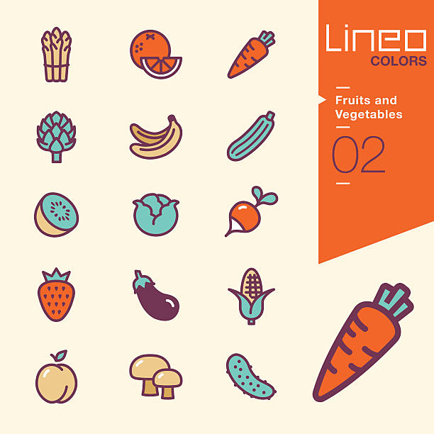 Lineo Colors - Fruits and Vegetables icons Vector illustration, Each icon is easy to colorize and can be used at any size. pickled turnip stock illustrations