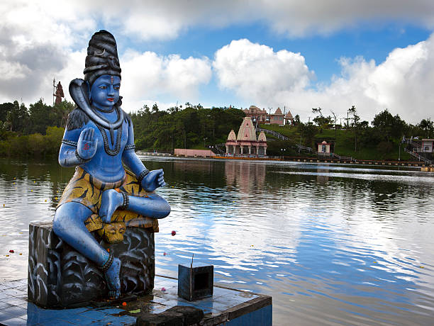Mauritius. Shiva statue at lake Grand Bassin temple stock photo