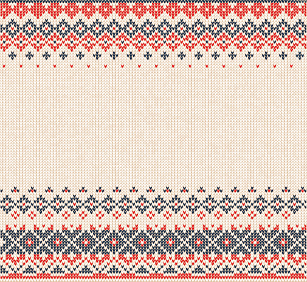 Vector illustration Scandinavian or Russian style knitted background with borders or frame.
