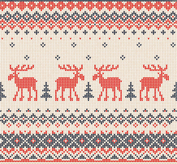 ilustrações, clipart, desenhos animados e ícones de scandinavian plana ou russa padrão com estilo tricotado deers - sweater cardigan knitting blue