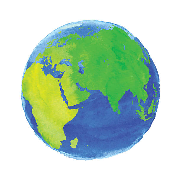 векторная иллюстрация земли с акварельными текстуру на белом фоне - continents travel travel destinations europe stock illustrations