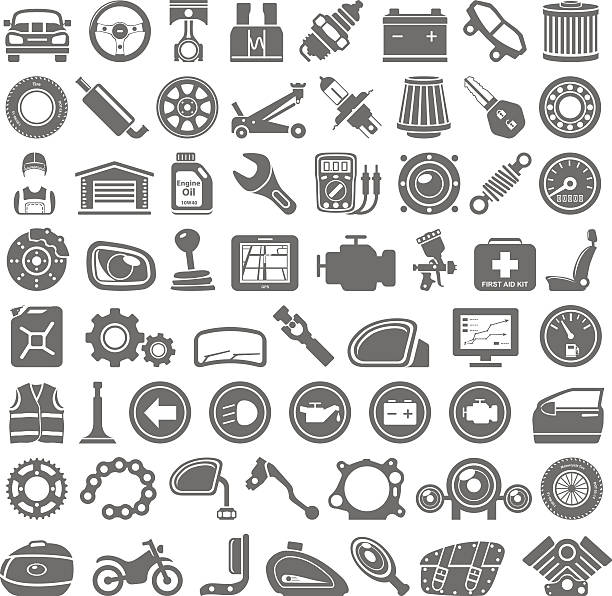 illustrazioni stock, clip art, cartoni animati e icone di tendenza di nero icone-auto e moto parti - automotive fuses