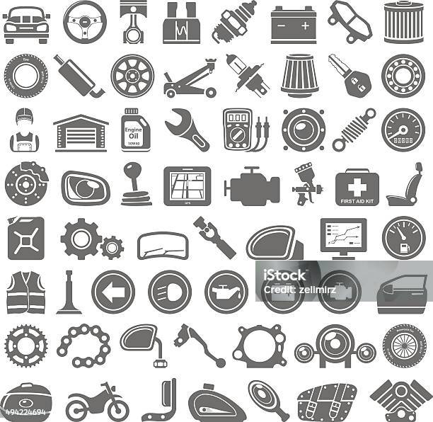 Black Icons Car And Motorcycle Parts Stock Illustration - Download Image Now - Icon Symbol, Car, Auto Repair Shop