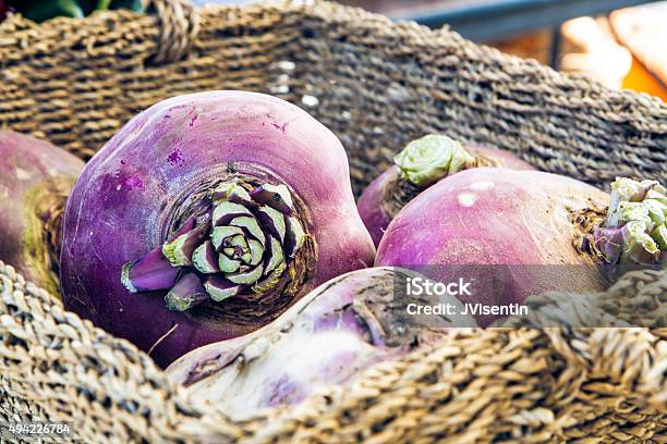 Rutabaga Or Turnip At Organic Famers Market In Basket Stock Photo - Download Image Now