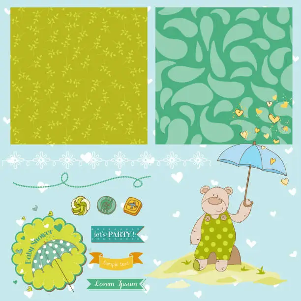 Vector illustration of Baby Bear Shower Theme - Scrapbook Design Elements