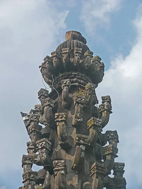 Deepmala (Light pillar) at Stone statue of Nandi at Lord Shiva, Changa Vateshwar Temple, Saswad, Maharashtra, India