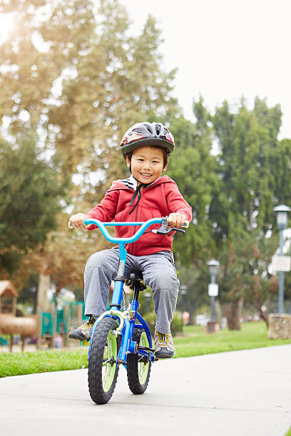 istock Young Boy Riding Bike In Park 494237043