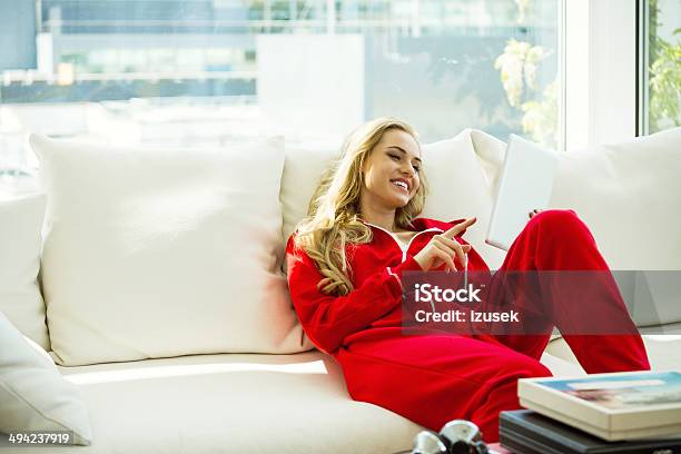 Relax In The Morning Stock Photo - Download Image Now - Sofa, Sunlight, Women