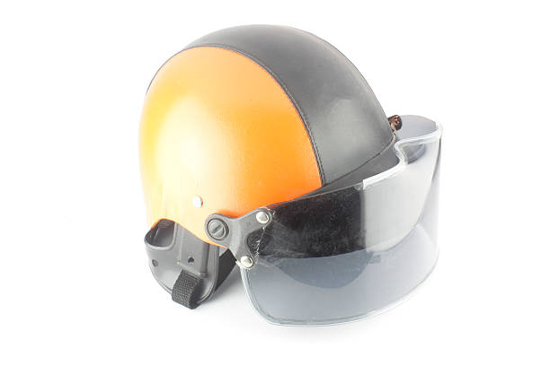 istock Orange black motorcycle helmet 494239627