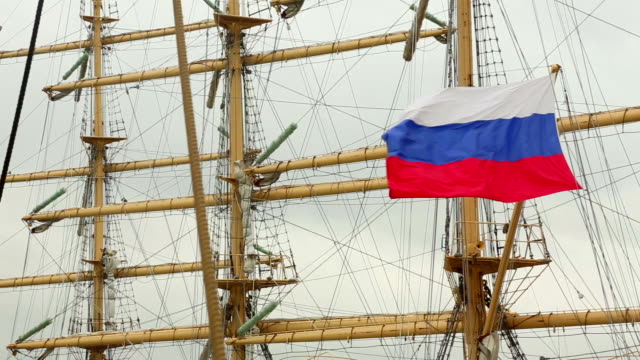 Russian flag on an old sailing vessel