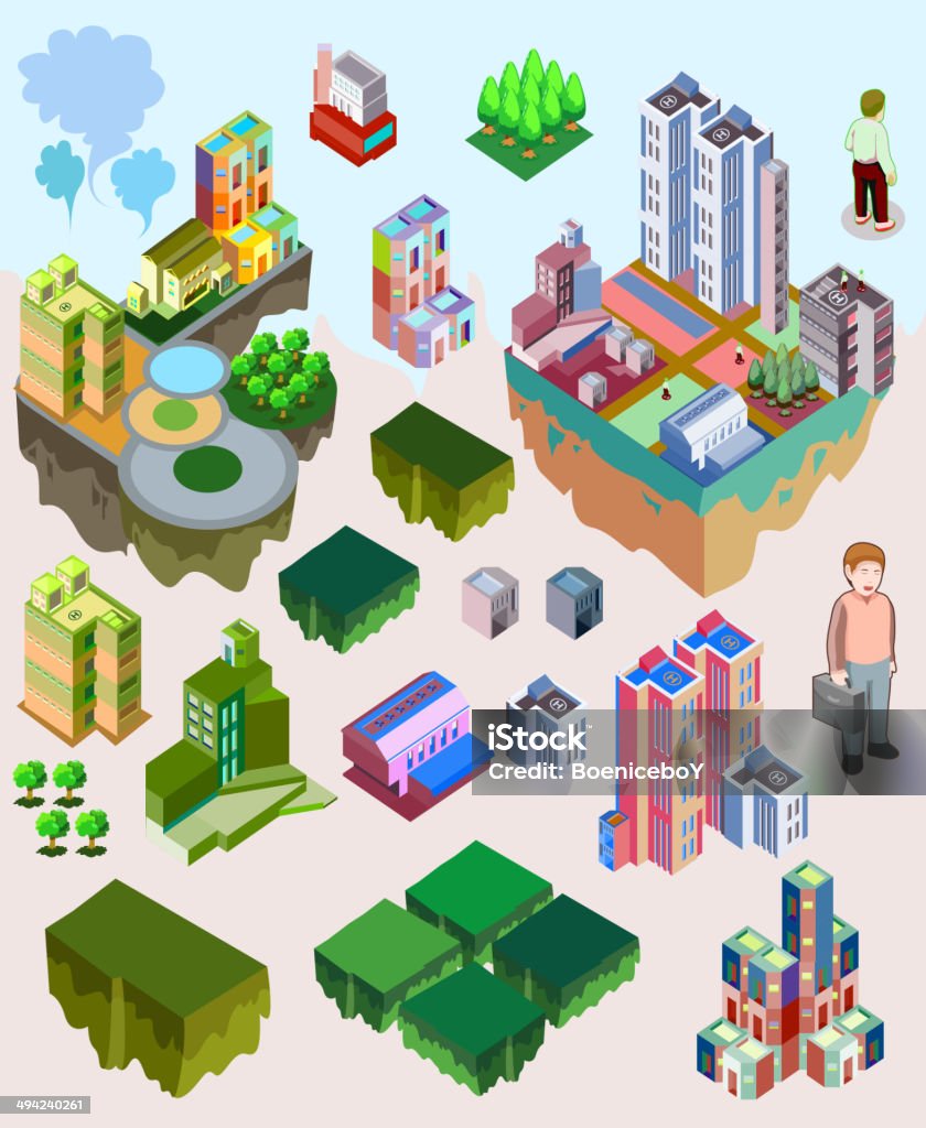 set of pre assembly city vector isometric.game and map detailed vector isometric Isometric Projection stock vector