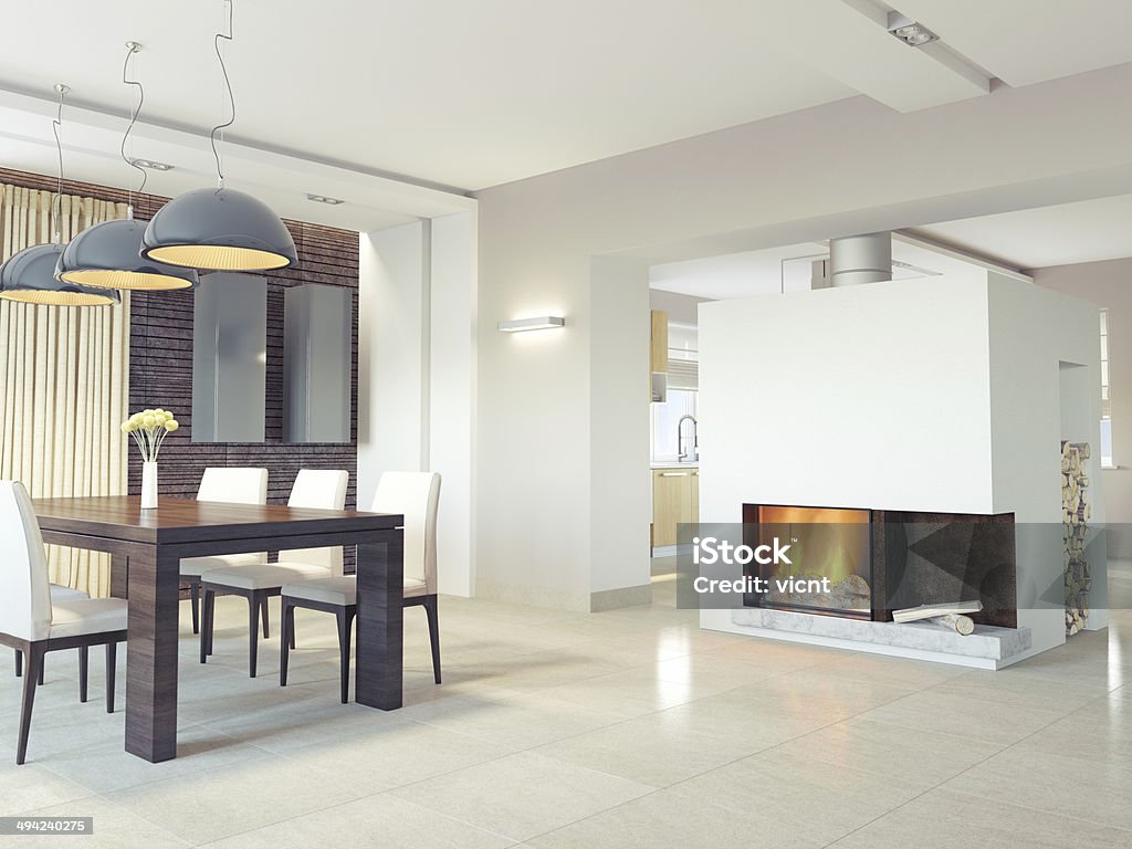 modern dining room modern dining room interior. 3d concept Tiled Floor Stock Photo