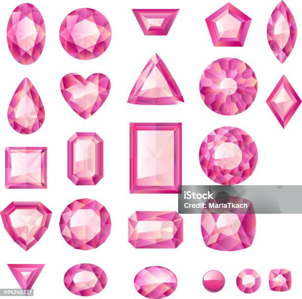 Set Of Realistic Pink Jewels Colorful Gemstones Stock Illustration - Download Image Now - Pink Color, Diamond - Gemstone, Gemstone