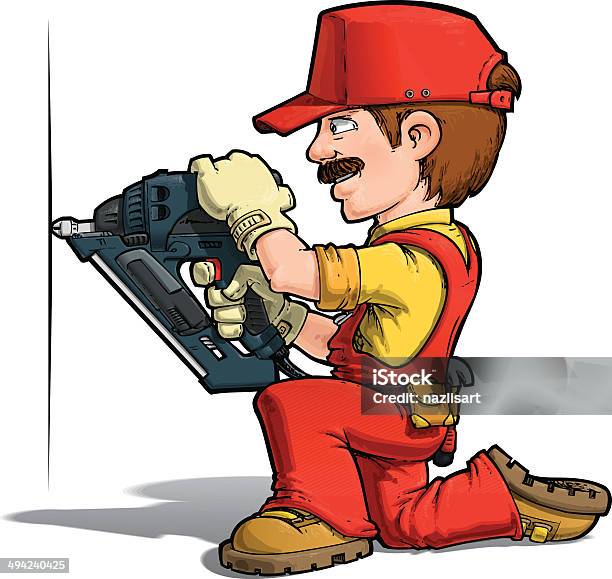 Handyman Nailing Red Stock Illustration - Download Image Now - Adult, Anthropomorphic Smiley Face, Avatar