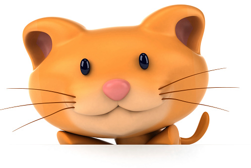 Cute fat cat in black glasses and golden medallion. 3D illustration. Funny cartoon character.