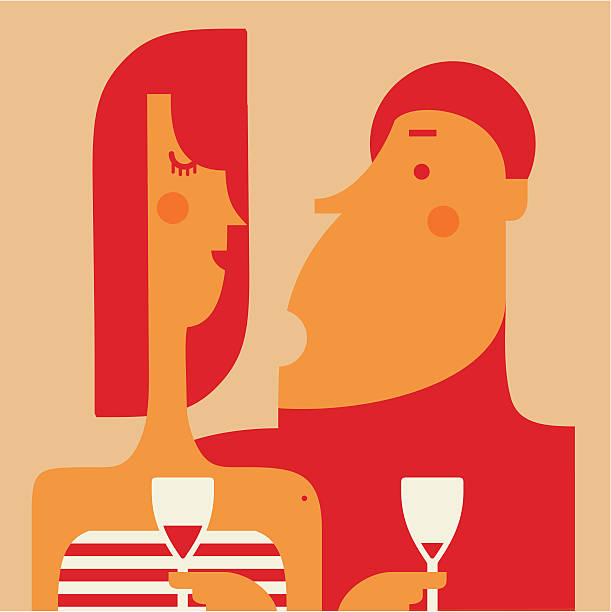 stockillustraties, clipart, cartoons en iconen met couple drinking wine - drinking wine
