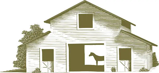 Vector illustration of Engraved Horse Stable