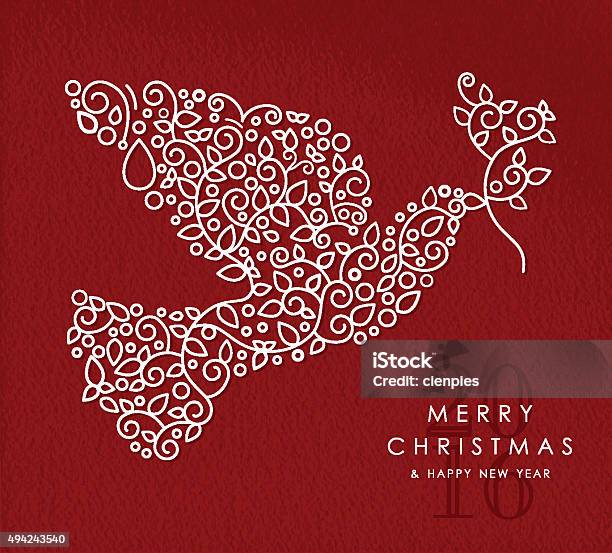 Merry Christmas Happy New Year Outline Dove Deco Stock Illustration - Download Image Now - Symbols Of Peace, Christmas, Dove - Bird