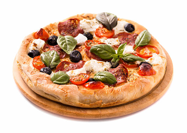 istock Pizza with salami and mozzarella rustic style isolated on white 494243542