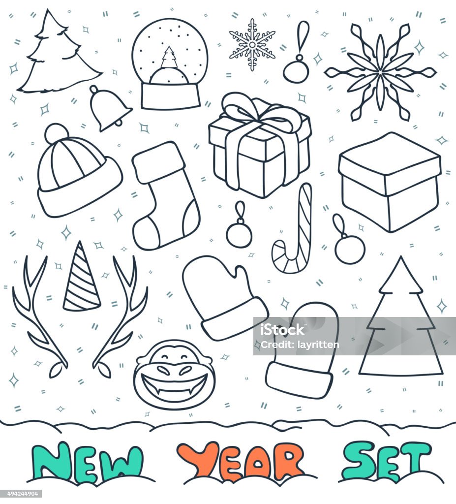 Conjunto De Desenhos De Natal Desenho De 20 Objectos Para As Composições  Design - Arte vetorial de stock e mais imagens de 2015 - iStock
