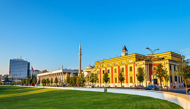 Municipality of Tirana and Palace of Culture - Albania Municipality of Tirana and Palace of Culture - Albania albania stock pictures, royalty-free photos & images