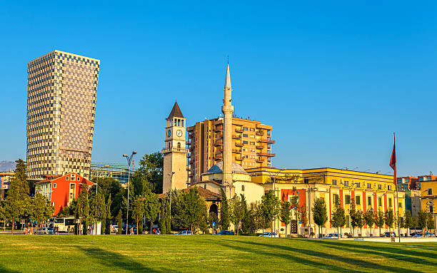 The Et'hem Bey Mosque in Tirana - Albania The Et'hem Bey Mosque in Tirana - Albania minaret stock pictures, royalty-free photos & images